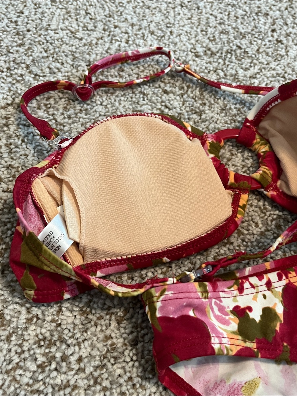 Floral Red Pink Bandeau Bikini Set - Picture 5 of 11